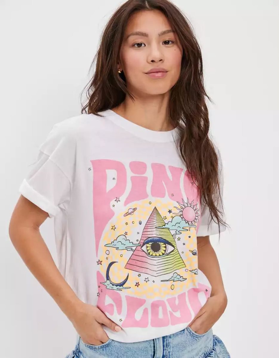 T Shirts American Eagle AE Oversized Pink Floyd Graphique Tee Blanche Femme | BJB-99287928